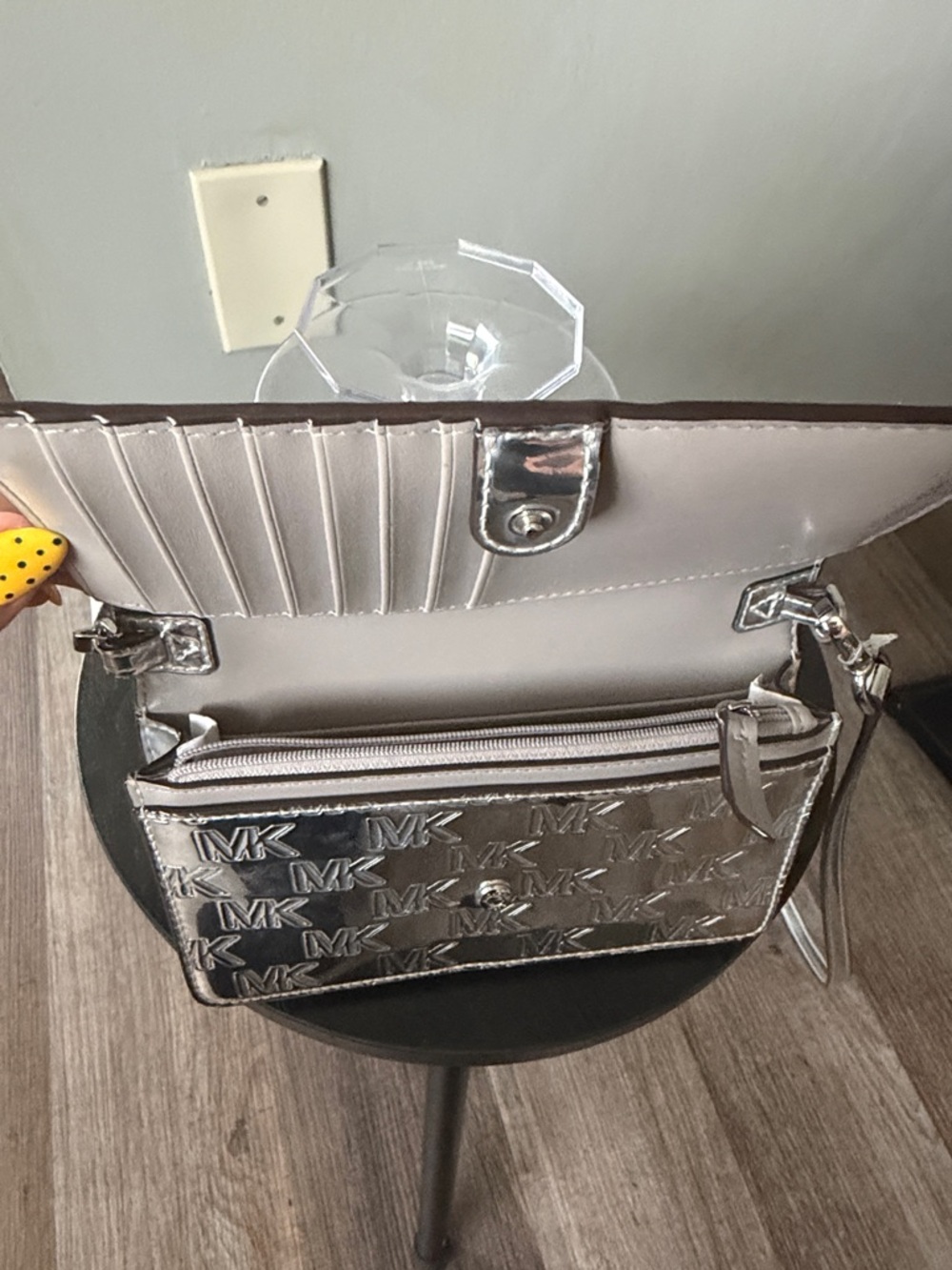 Michael Kors Silver Embossed MK Logo Crossbody - Picture 2 of 3